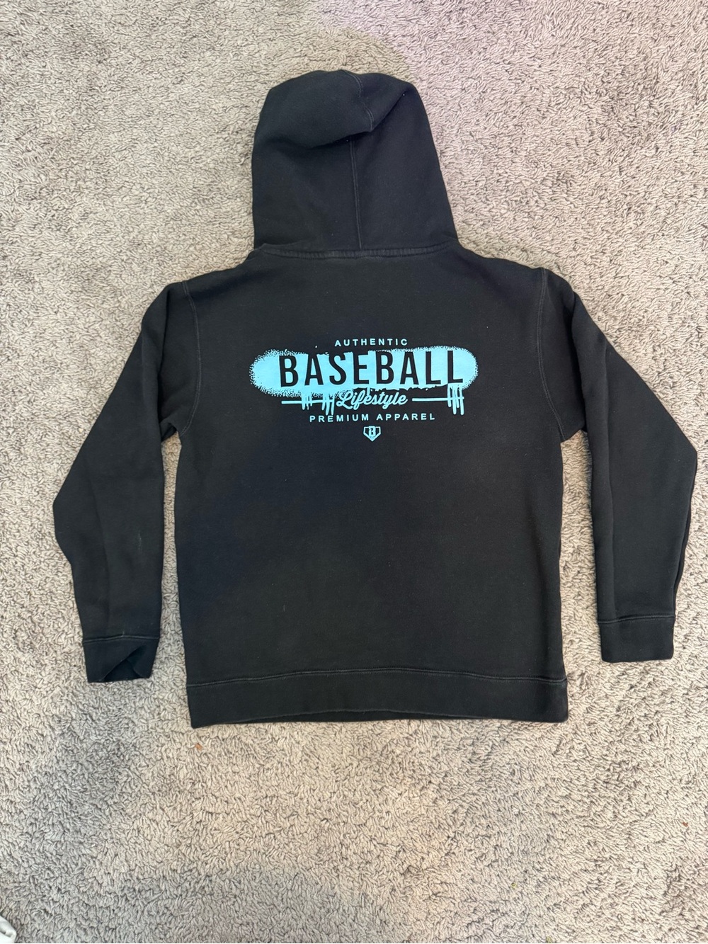 Kids' Black Hoodie with Teal Baseball Graphic